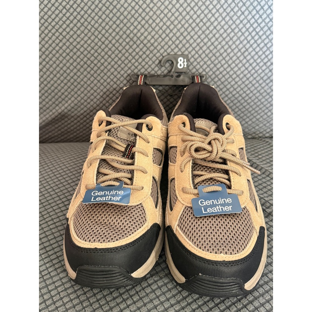 George Mens Tan Black Genuine Leather Mesh Hiking Sneakers Shoes Size 8.5 NEW